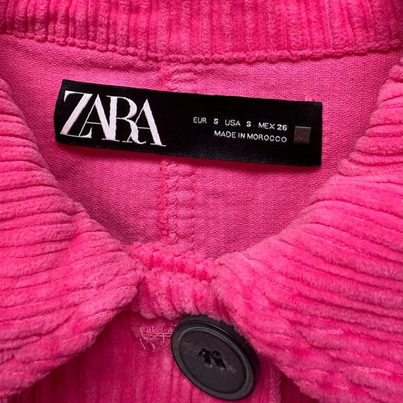 Zara Hot Pink Corduroy Jacket, Button Up Shirt Cropped to Waist, Women's Size S - Picture 3 of 7